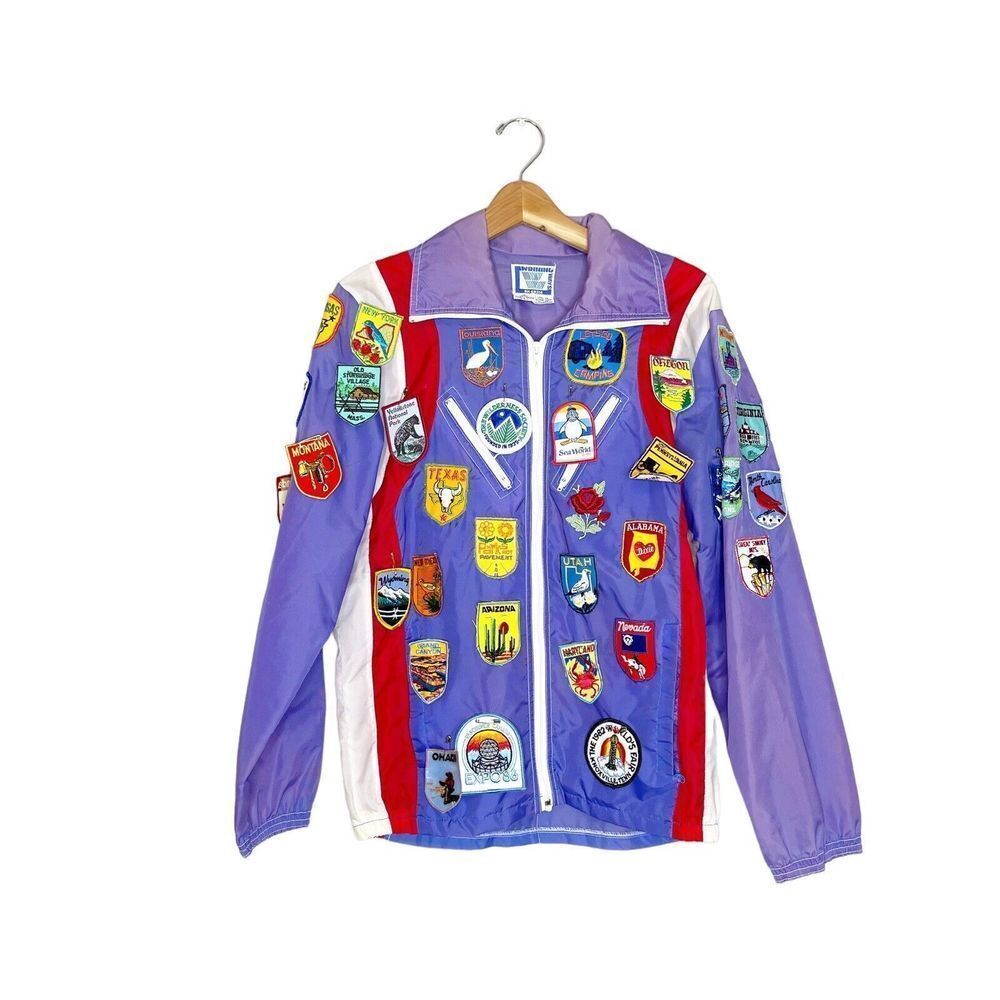 Vintage 80s S Small Winning Ways Purple Track Jacket State Park Patches Camping